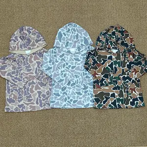 Boys Grey Brown Leopard Camouflage Hooded Long Sleeve Tee Shirts Hoodie Tops Casual