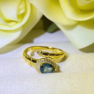 【London Blue Topaz】 Natural Gem Birthstone S925 Sterling Silver Adjustable Ring Birthstone Birthday Gift