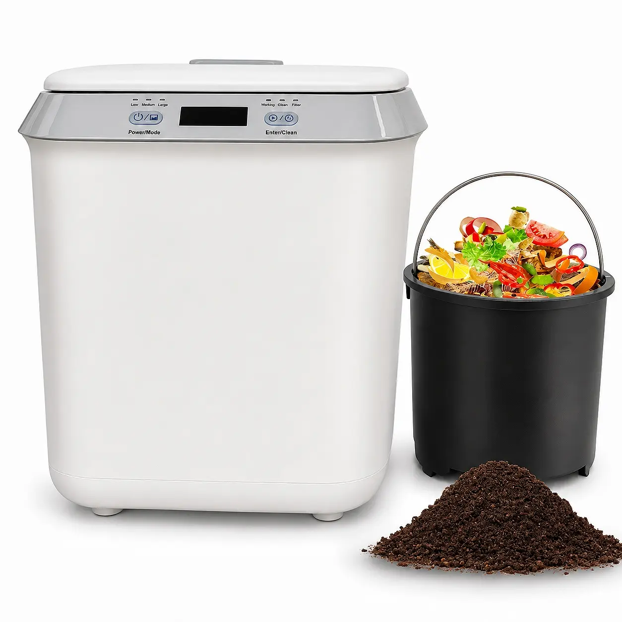 2.5L Household Electric Composter for Kitchen Countertop, Smart Bin with LED Display, Auto-Cleaning & Odor-Free, Turns Food Waste into Dry Compost Fertilizer, Indoor Home & Apartment Composting Machine