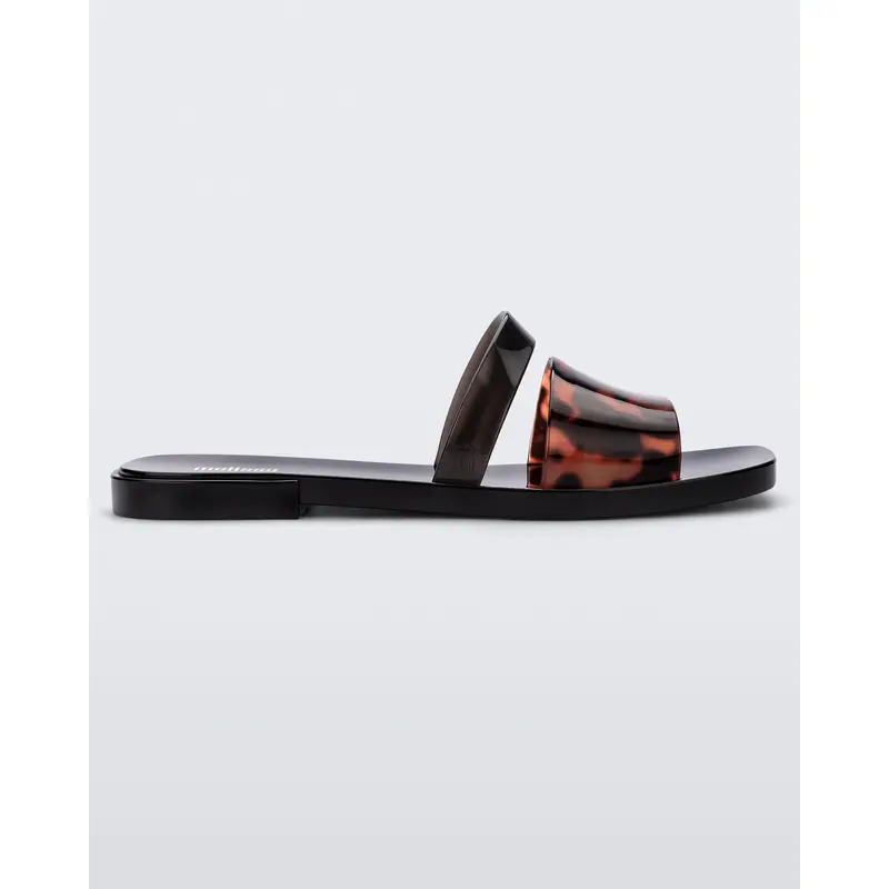 Melissa Women's 2-Toned Bicolored Square-Toe Low-Heel Slip-On Beach Slides Sandals - Casual Comfy Dress Shoes (Ivy Style Flat Baseplate)