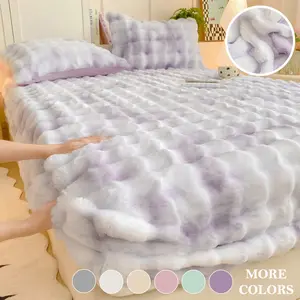 1pc Ultra Soft Faux Rabbit Fur Plush Bed Cover – Elastic Fitted & Machine Washable, Warm Light Beige, Skin-Friendly, Non-Shedding & No Fading, Perfect for Bedroom & Guest Room Comfort, Fluffy Cozy Bedding, Durable Luxury Home Décor for Comfort Seekers