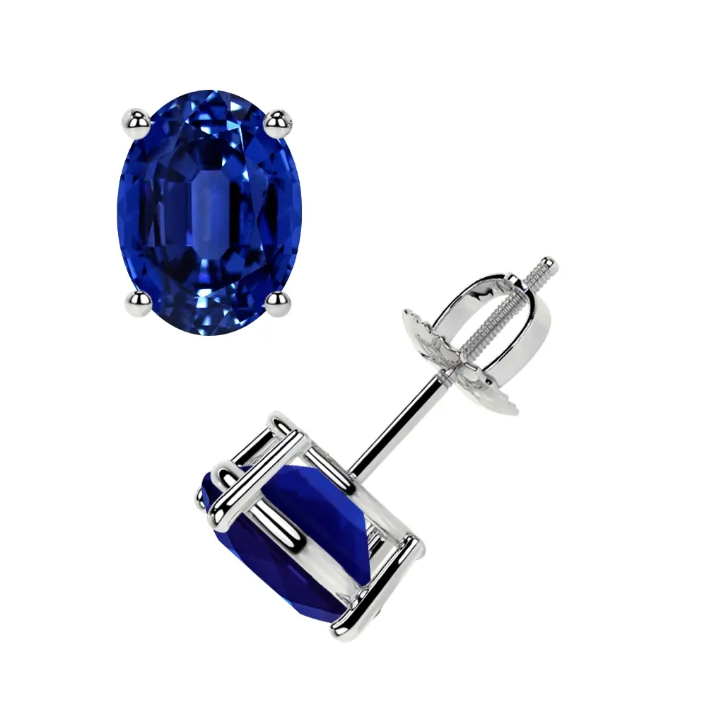 Classic Four Prong Oval Cut Blue Sapphire Stud Earrings (1.30cttw)- EBS002-6X4-AAAA