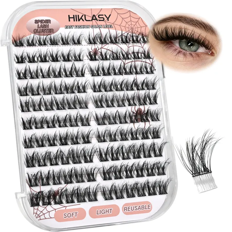 HK HIKLASY 0.03mm Volume Eyelash Clusters, Self-Adhesive Pre-Glued C Curve Soft Individual Lashes, 10-14mm Nature Makeup False Eyelash Extensions for Adults
