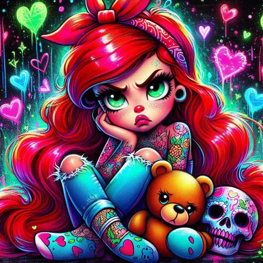 5D DIY Full Drill Round Diamond Painting - Diamond Art Kit for Long Hair, Teddy Bear, Skull Mosaic, Canvas - DIY Wall Decor, Home Wall Decoration, Suitable for Halloween, Christmas, Birthday, and Anniversary Gifts, Handicraft