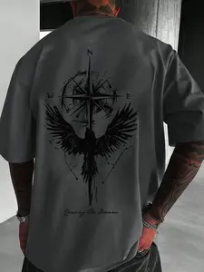 1 Men's Oversized Tee, Motivational "Chasing The Dream" Graphic Design with Compass and Bird, for Daily Casual Outfits and Trendy Street Style