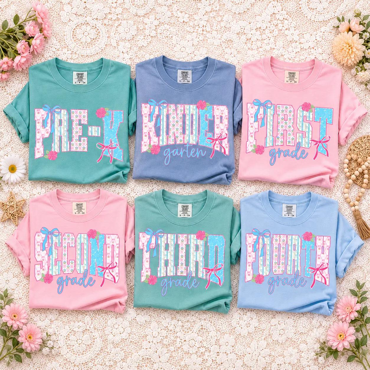 Preppy Teacher Floral Bow Shirt, Grandmillennial Coquette Teacher Tee, Custom Teacher Name Shirt, Pre K 1st 2nd 3rd 4th Grade Apparel, Back to School Gift, Cute Teacher Shirt