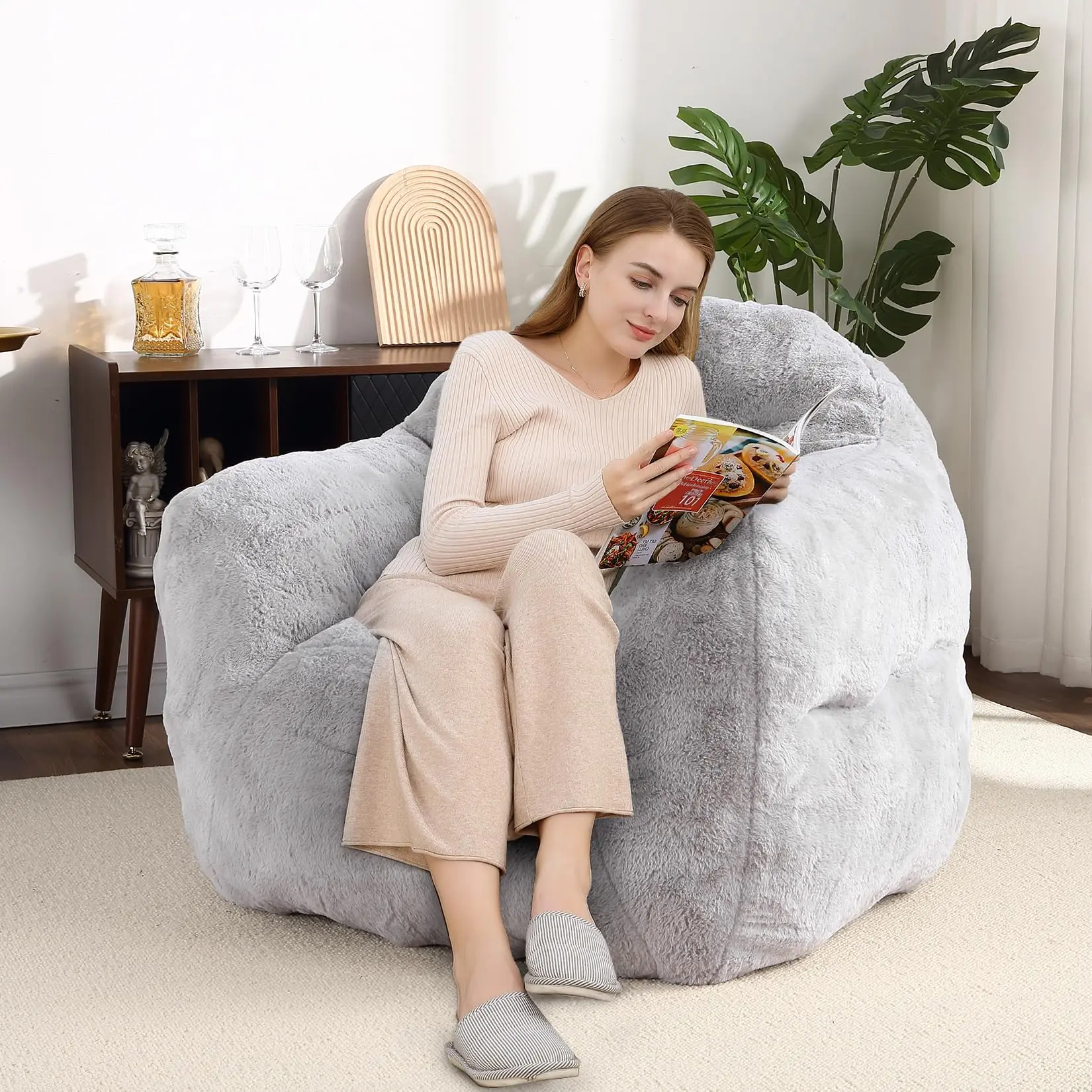 【GARVEE】Giant Bean Bag Chair Sofa with 37.5LB High-Density Foam, Large and Comfortable BeanBag Sofa with Armrests for Living Room and Bedroom, Perfect for Adults and All Ages