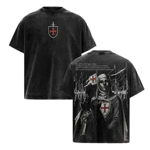 Retro Baldwin IV "The Leper King" The Crusader King and His Holy Army Vintage Washed T-Shirt Jerusalem Cross Medieval Christian Streetwear Medieval Cross Armor Glory of God Outfit 90s graphic good tees Casual American Short Sleeve T-shirt