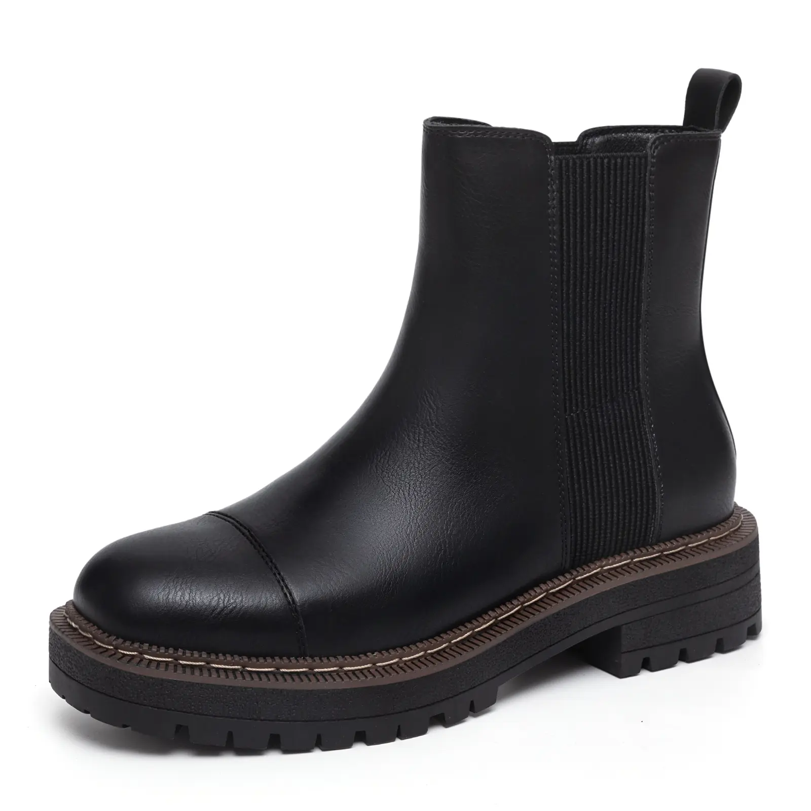 Athlefit Women's Chelsea Boots Platform Chunky Heel Slip On Elastic Lug Sole Ankle Booties mid calf Girl Footwear