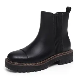 Athlefit Women's Chelsea Boots Platform Chunky Heel Slip On Elastic Lug Sole Ankle Booties mid calf Girl Footwear