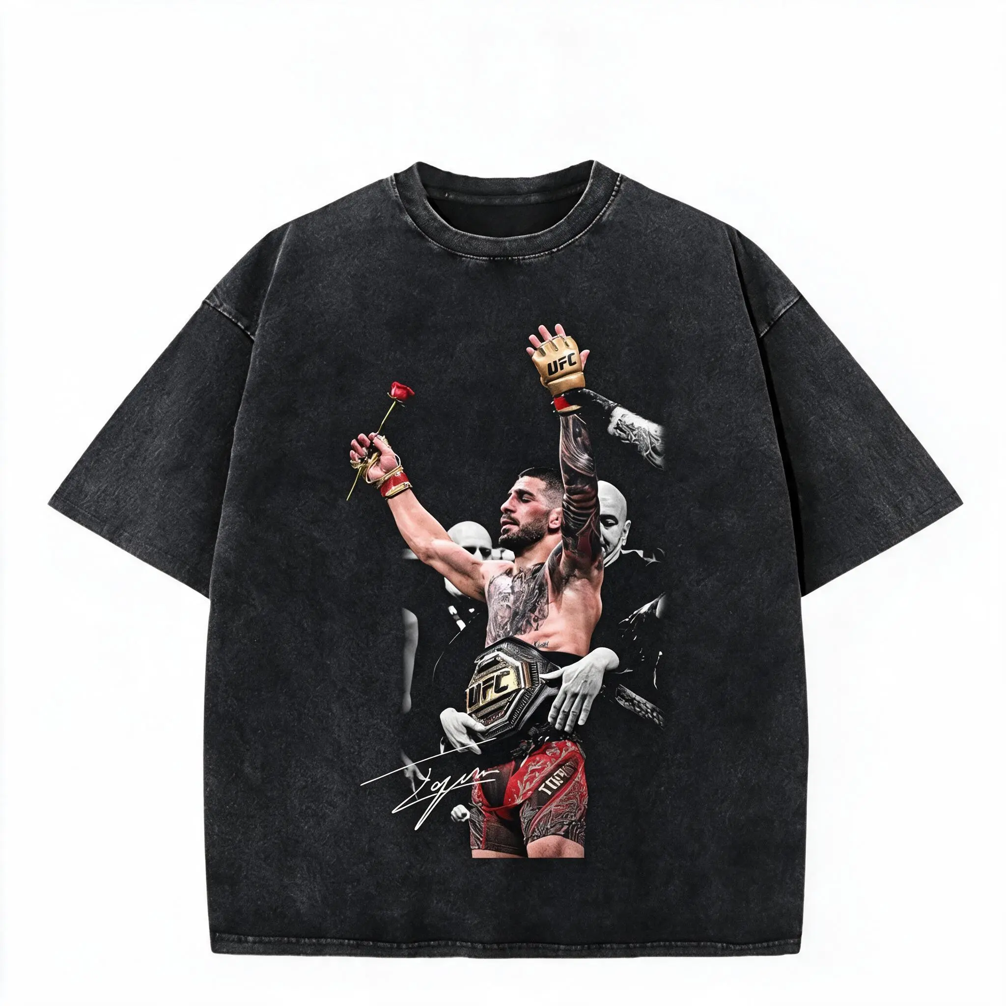 Unisex UNDERDOZ Ilia Topuria UFC Champion Graphic Tee  Short‑Sleeve Top Bold‑Print Streetwear Casual Sports Apparel For MMA Fight Fans T‑Shirt For Adult Men And Women