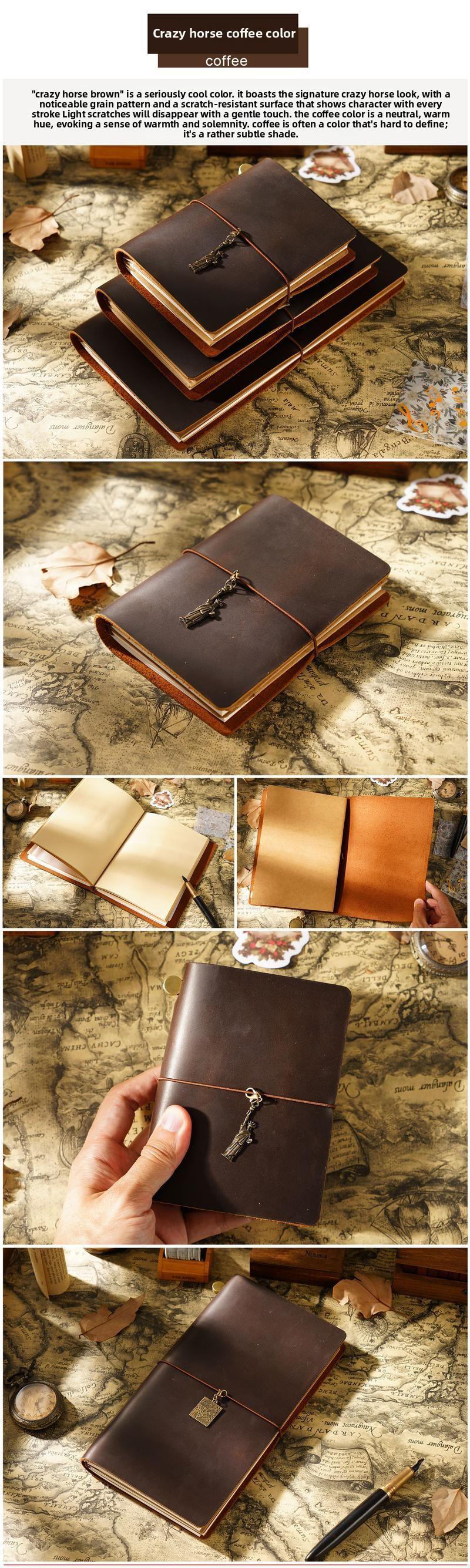 Modern Durable Notebook,Vintage-Style Portable Travel Diary Leather A5 Travelers Notebook Cover with Inner Pockets and Card Slots and Pen Holder,Hardcover Notebook,Stationery Supplies for Home,School or Office. Soft refillable ,journal charms