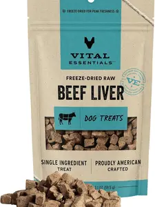 Vital Essentials Freeze Dried Raw Single Ingredient Dog Treats, Beef Liver, 2.1 oz | Premium Quality High Protein Training Treats | Grain Free, Gluten Free, Filler Free