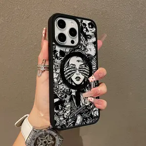 Trendy Magnetic Case for iPhone11/12/13/14/15/16/17/promax Gothic Black White Art MagSafe Ready, Ultra Thin & Shockproof | Cute Pick for Girls