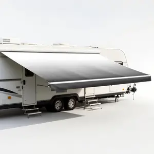 15FT RV Awning Fabric Replacement, 18.5oz 4-PLZ Heavy-Duty Weatherproof Vinyl Camper Awning Replacement Universal Outdoor Canopy for RV, Motorhome, Black Fade (Fabric 14'2")