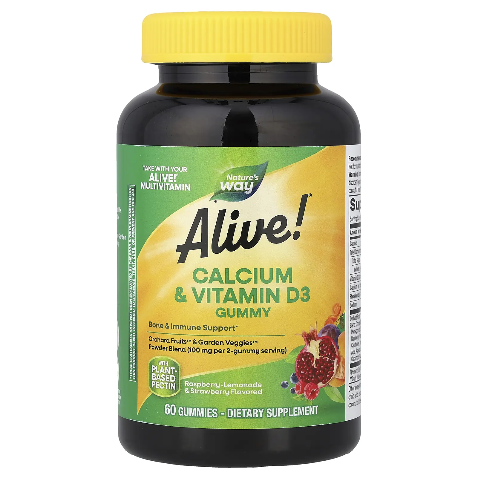 Nature's Way Alive!®, Calcium & Vitamin D3 Gummy, Raspberry-Lemonade & Strawberry, 60 Gummies