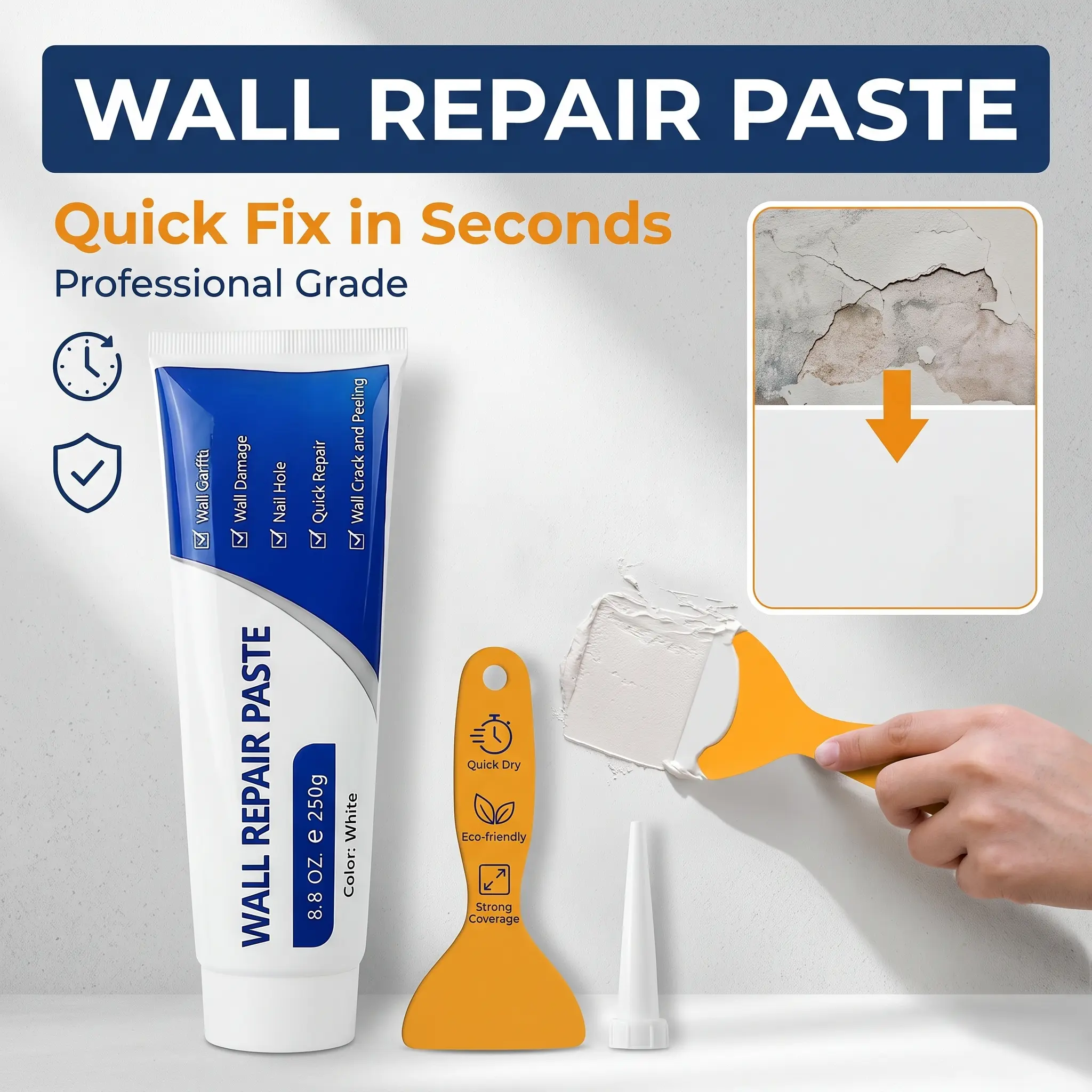 250g Drywall Wall Mending Agent, Quick-Dry Waterproof Repair Paste, Self-Adhesive Filler for Indoor Wall Holes Cracks, Home DIY Repair Kit