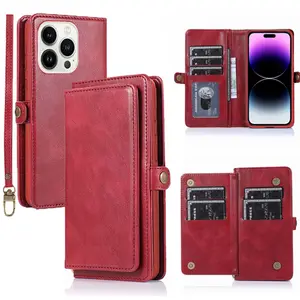For iPhone 17/17 Air/17 Pro Max/16/12/13/14/15 Pro Max/15 Plus/13 mini Wallet Case, Wallet + mobile phone case two-in-one, Wireless Charging Compatible, Flip Folio Leather-Style Phone Case with Card Holder, Magnetic Closure Credit Card Slot, Protective Wa