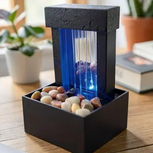 Desktop Water Fountain with LED Light, Zen Stress Relief Decor, Home Office Desk Decoration, Relaxing Water Feature