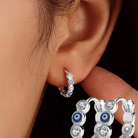 Women's Devil Eye Zircon Stud Earrings, Retro Style Silver Color Jewelry, Party Holiday Daily Wear Accessories, Charming Artificial Gemstone Studs Earrings, Artificial Zirconia Earrings