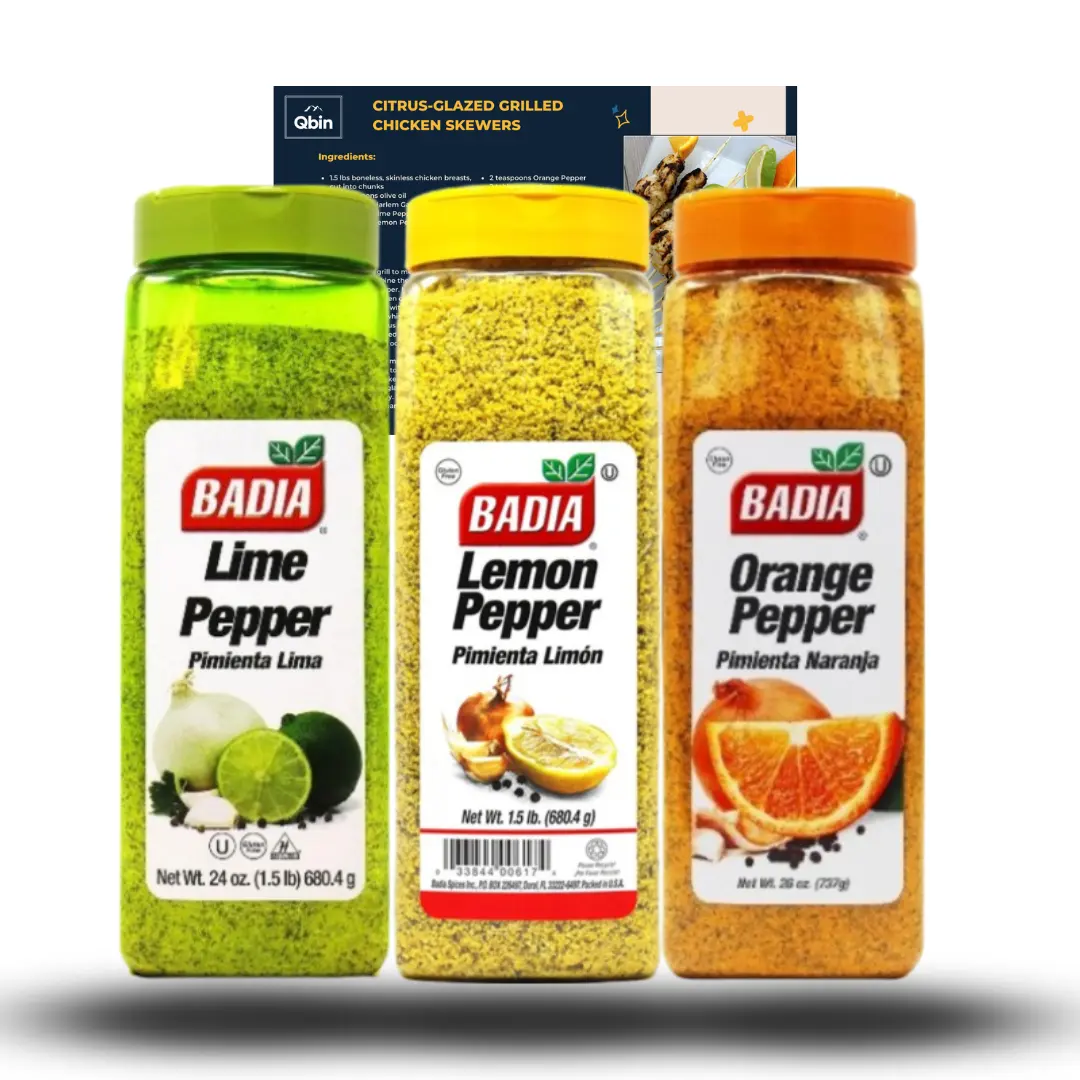 Badia Spices Citrus Pepper Kitchen Seasoning Big Bundle - 3-Flavor Lemon Variety Pack, 24 Oz Each, Includes QBIN Recipe Card