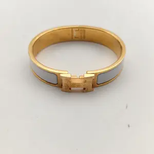 Pre-owned Clic H Porcelain H Clasp Bracelet Narrow Style Alloy Size 16 Porcelain Clasp Bracelet