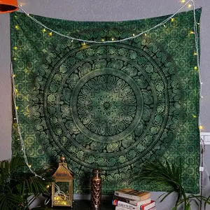 Craft Trade Indian Cotton Mandala Wall Hanging Tapestry for Aesthetic Boho Hippie Living Room, Meditation & Bedroom Décor - Green - 30x40 Inches