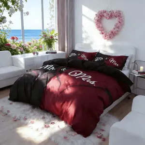 Heart Ring Letter Print Bedding Set, Soft Bedding Sets, Soft Comfortable Bedroom Linen, Includes Duvet Cover & Pillowcases, Perfect Gift for Christmas & Valentine's Day