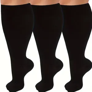Plus Size Compression Socks (3 Pairs) - Stretchy, Easy On/Off, Comfortable for Running, Cycling, Outdoor Sports Activities
