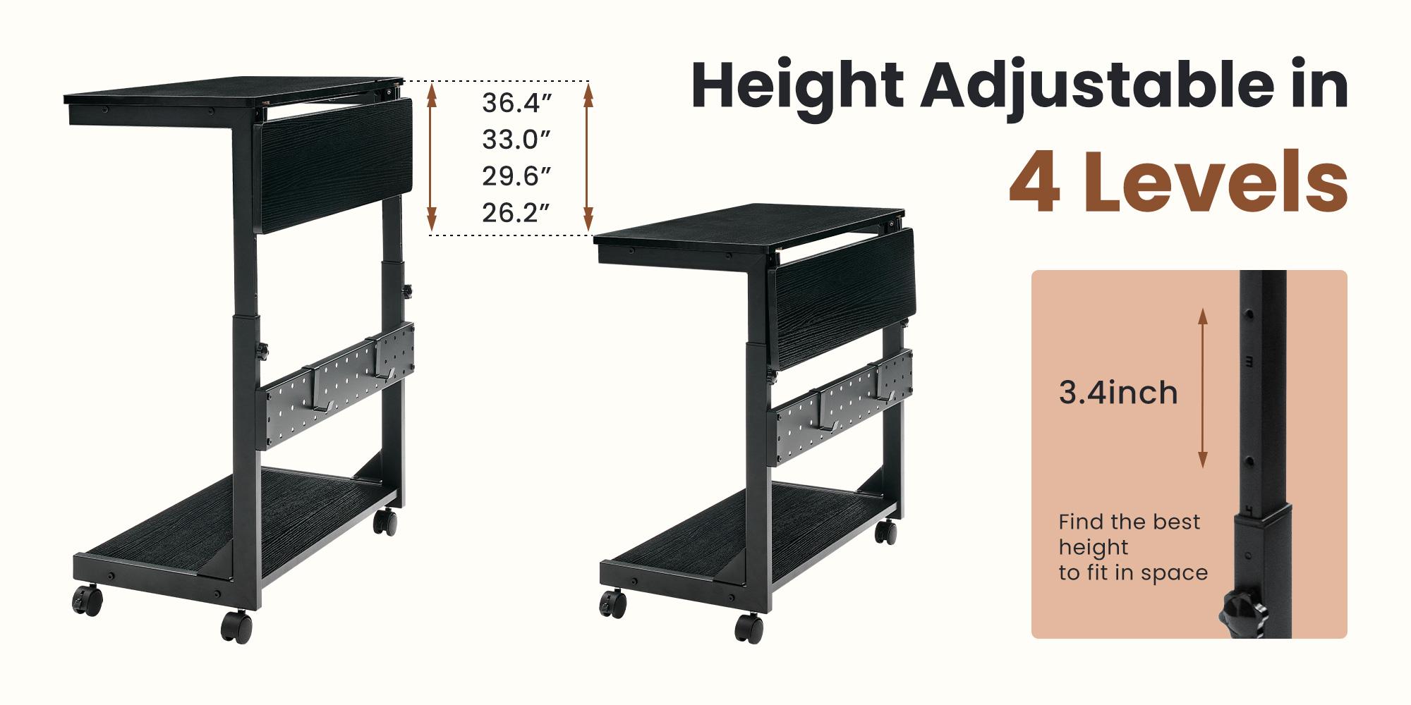 Height Adjustable PC Stand Computer Cart, Side Table with Wheels, 2-Tier Tower Stand