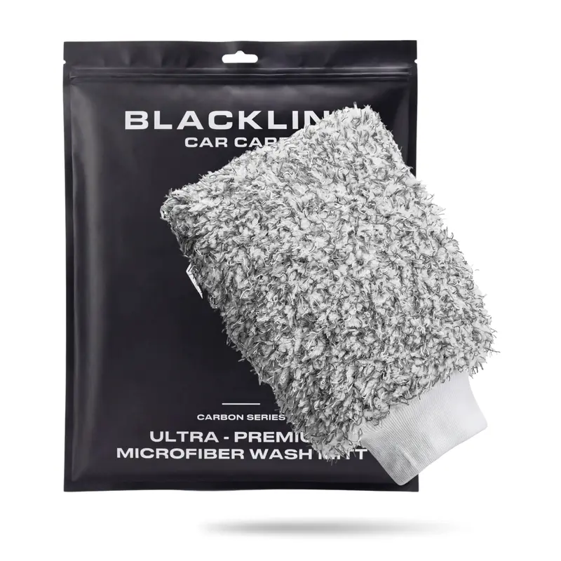 BLACKLINE Premium Rectangular Microfiber Car Wash Mitt - Large 9"x11", 70-30 Microfiber-Polyamide Blend, Edgeless, Elastic Cuff, Durable Reuse, Safe on Glass, Scratch-Free, Exceptional Absorbency, Protects Paint, Car Detailing Accessory