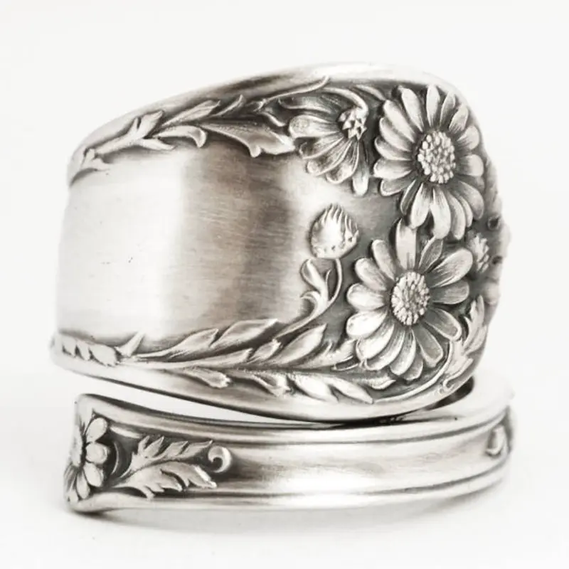 TopJewe - Vintage Bohemian Daisy Spoon Women's Ring Adjustable Ring Thumb Band Flower Opening Anniversary Wedding Engagement Gift