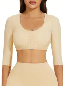 Women's Arm Shaping Top, Adjustable Three-Row Buttons, Crossback Design, Suitable for All Seasons, Plain Style, Shapewear, Compression Body Shaper, Basic, Minimalist, Fit, One Piece, Underwear, Plain Pattern