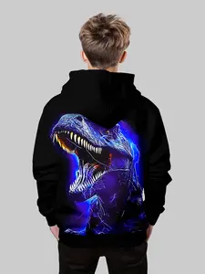 Dinosaur Print Graphic Hoodie for Boys, Outdoor Exploration & Theme Play, Comfortable Casual Wear, Stylish Kids' Clothing