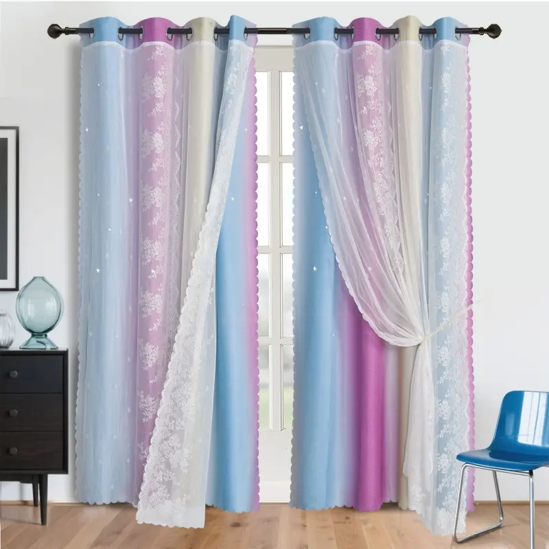 Double Layer Curtain Panels 2-Pack Sheer & Blackout Grommet Drapes 52x84 Inch Colorful Western Rustic Elegant Lucia Set Double-Layer Jacquard Window girl boys Semi-Sheer Flower Embroidery light pink room decor langsir bidai blackout sheer Ring brocade bli