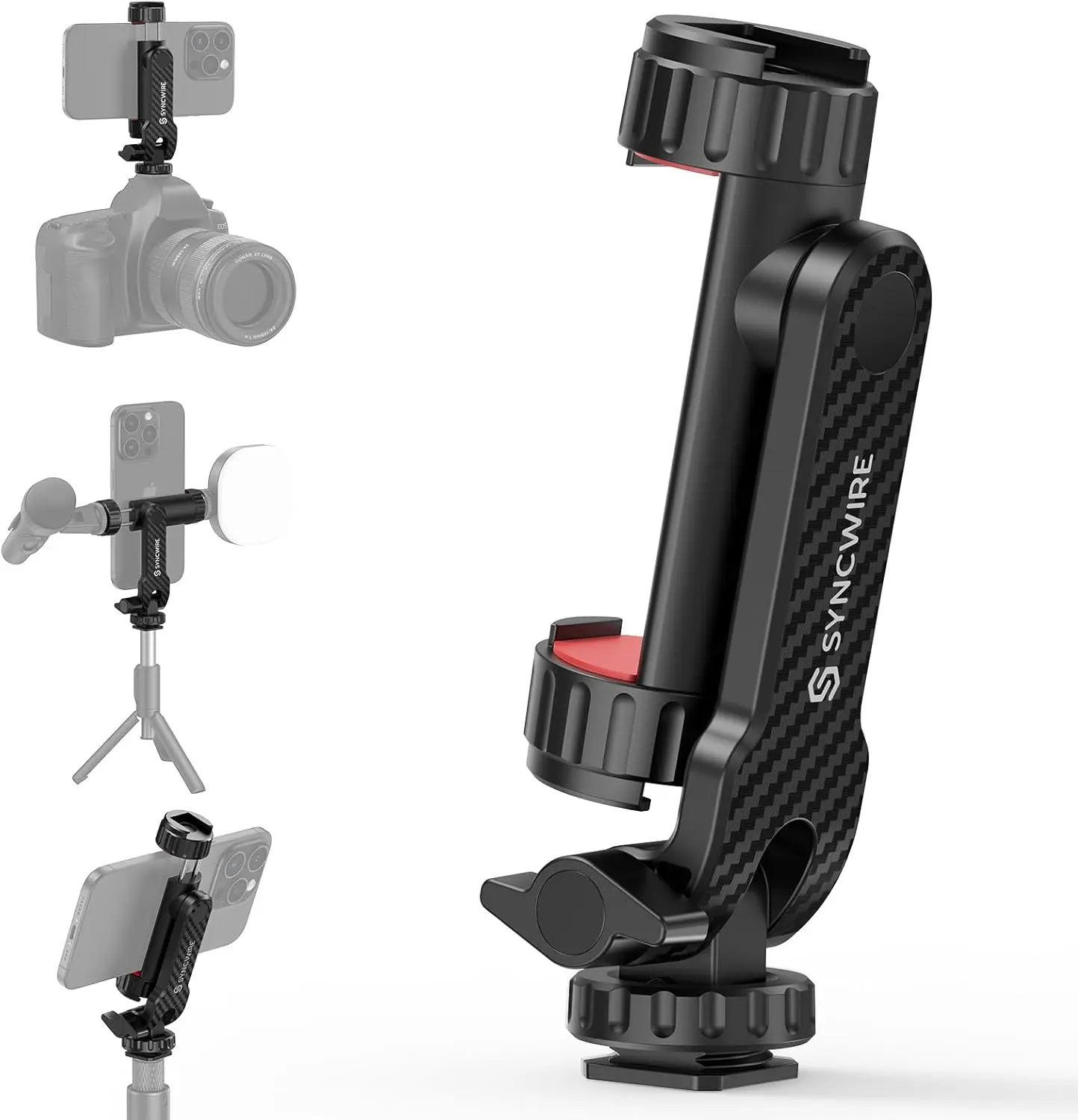 Universal Tripod Phone Mount Adapter with Dual Cold Shoe Extensions, 360° Rotatable & 180° Tilt Adjustable Smartphone Clip Holder for Vlogging