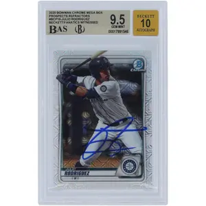 Julio Rodriguez Seattle Mariners Autographed 2020 Bowman Chrome Prospect Mega Box Refractors #BCP-19 Beckett Fanatics Witnessed Authenticated 9.5/10 Card - Fanatics Authentic Certified