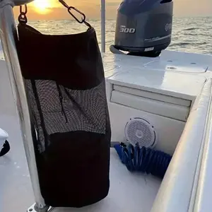 Black Large Capacity Boat Trash Bag, Weatherproof Mesh Storage Pouch with Adjustable Top, Space Saving, Versatile Marine Accessories for Yacht, Sailboats, Kayak, Cruise, Waterproof Pouch