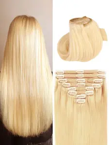 Clip in Hair Extensions #613 Blonde Real Human Hair Clip ins 100% Human Hair Extension for Women Clip in Extensions 8pcs Per Set with 18 Clips Double Weft