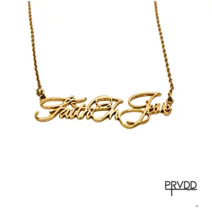 PRVDD Faith in Jesus Necklace - Gold Stainless Steel Hypoallergenic Tarnish Resistant Water Resistant Adjustable Chain Everyday Comfort