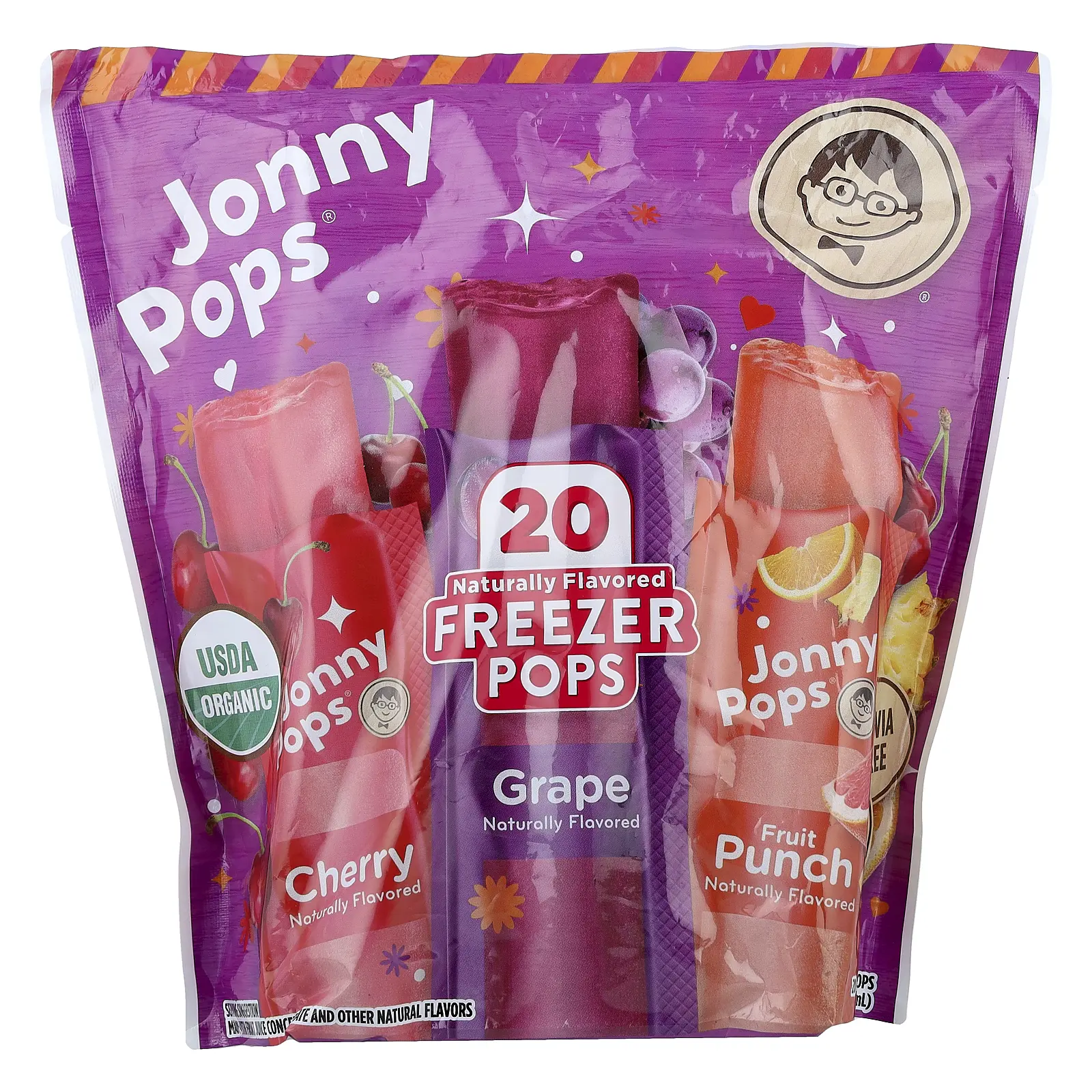 JonnyPops Freezer Pops, Cherry, Grape, Fruit Punch, 20 Pops, 1.4 fl oz (41 ml) Each