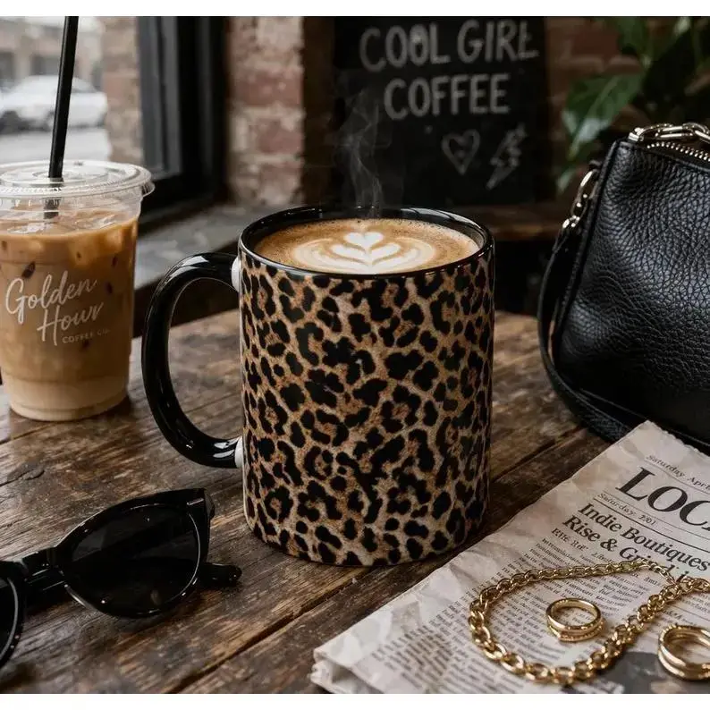 Leopard Print Coffee Mug | Cool Girl Aesthetic Cup | Cute Gift for Her | Tea Lover Housewarming | Dark Coquette Desk Decor | Cheetah Design