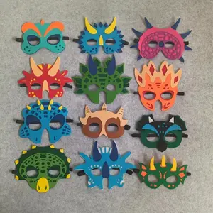 12pcs Dinosaur Themed Costume Party Masks, Felt Dinosaur Mask for Kids' Birthdays & Festive Dress-Up, Perfect for Halloween & Christmas Events