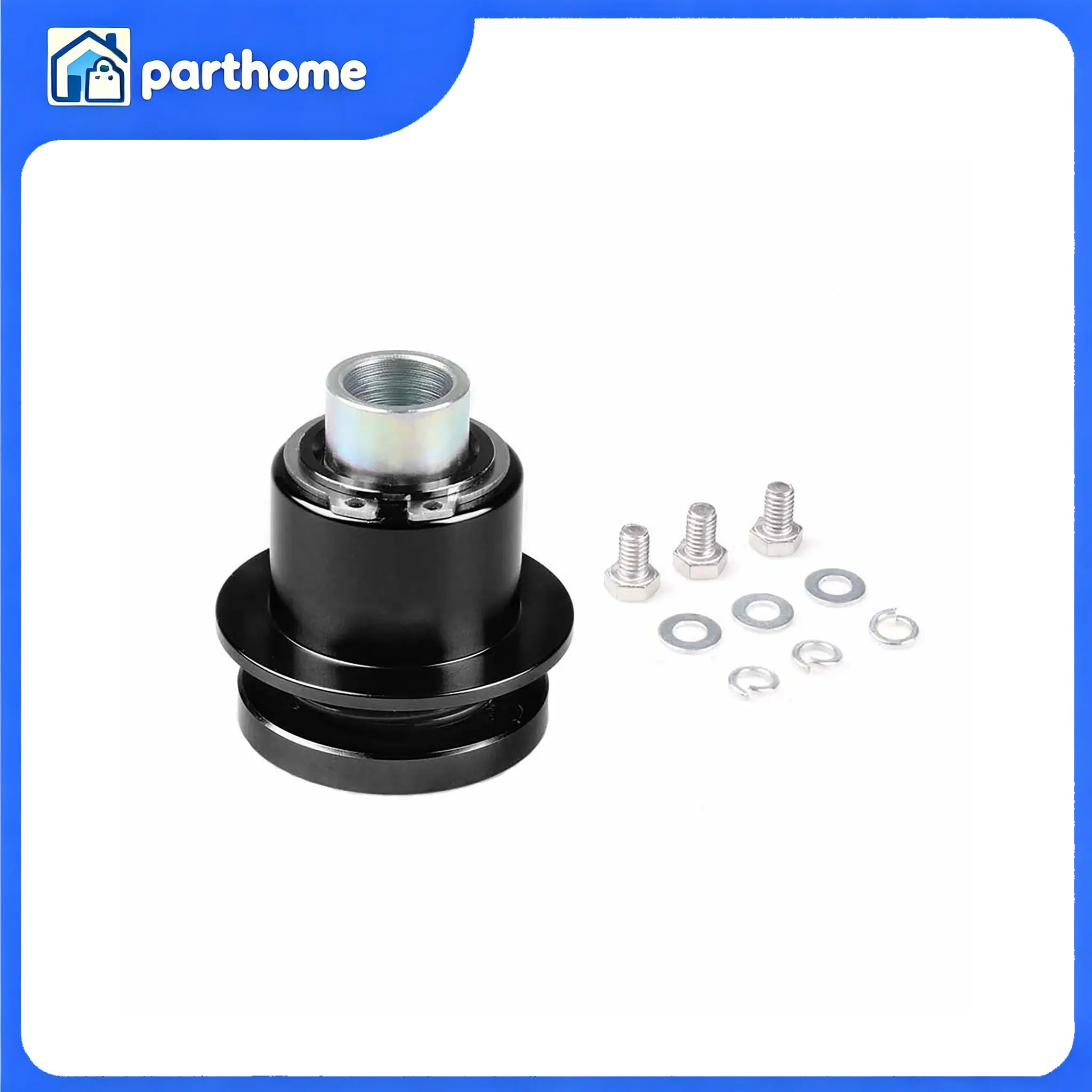Black Anodized Aluminum Alloy 360-Degree Steering Wheel Quick Release Hub With Hex Mandrel For Most 3-Hole Aftermarket Steering Wheel Modification Assembly