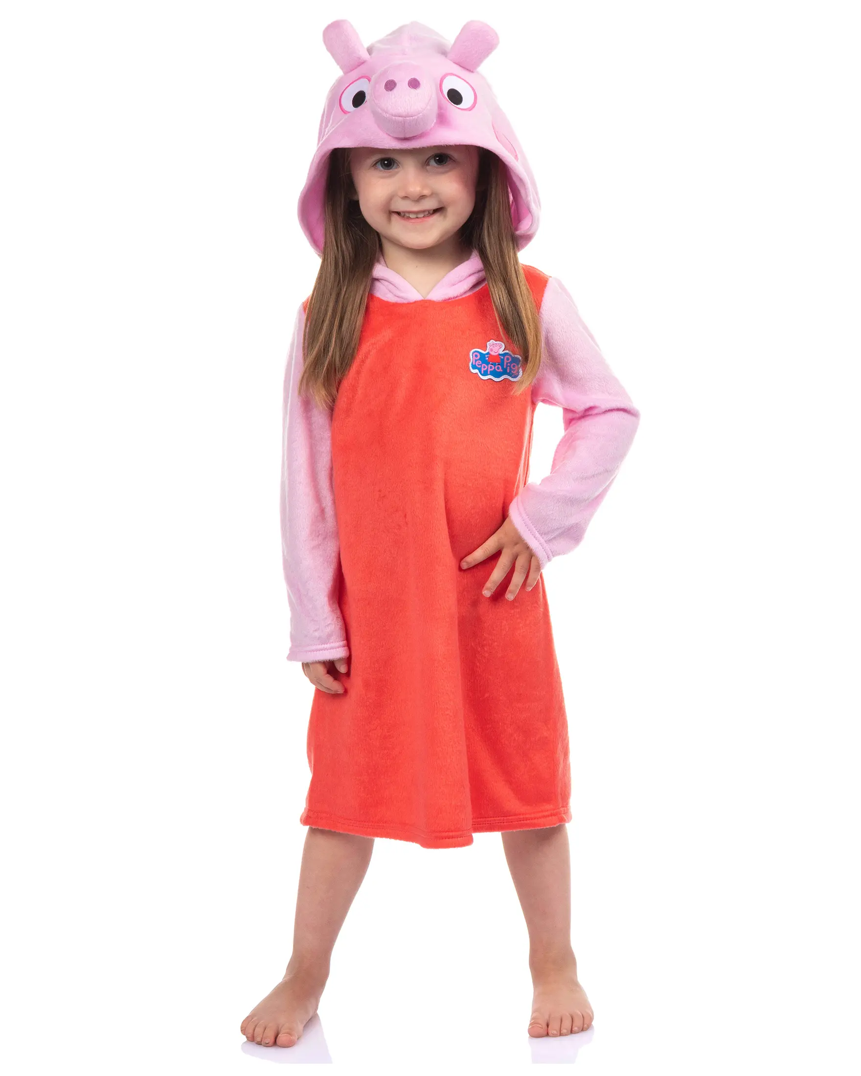 Peppa Pig Raglan Nightgown Toddler Girls' Hooded Fleece Long Sleeve Pullover Pajama Gown