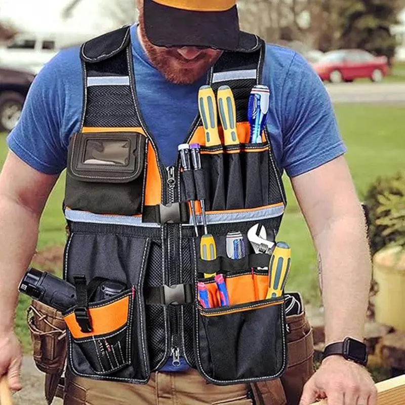 Men's Tool Vest with Professional Storage, Multi-Pocket Design for Electricians and Carpenters, Comfortable and Durable Workwear, Work Safety Vest, Construction Gear