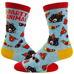 Youth Party Animal Socks Funny Festive Bear Celebration Novelty Graphic Footwear Funny Graphic Socks Comfortable Fitted Spandex Cotton