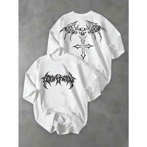 FEEGO  TikTok Famous Relaxed Fit Gothic Metal Streetwear Double Print Statement Casual Tee cotton shirt