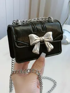 Women's Cute Bowknot Decor Crossbody Bag, Fashionable PU Leather Chain Strap Shoulder Bag for Daily Used, Casual Trendy Versatile High-quality Daily Commuting Bag, Fashionable Versatile Purse