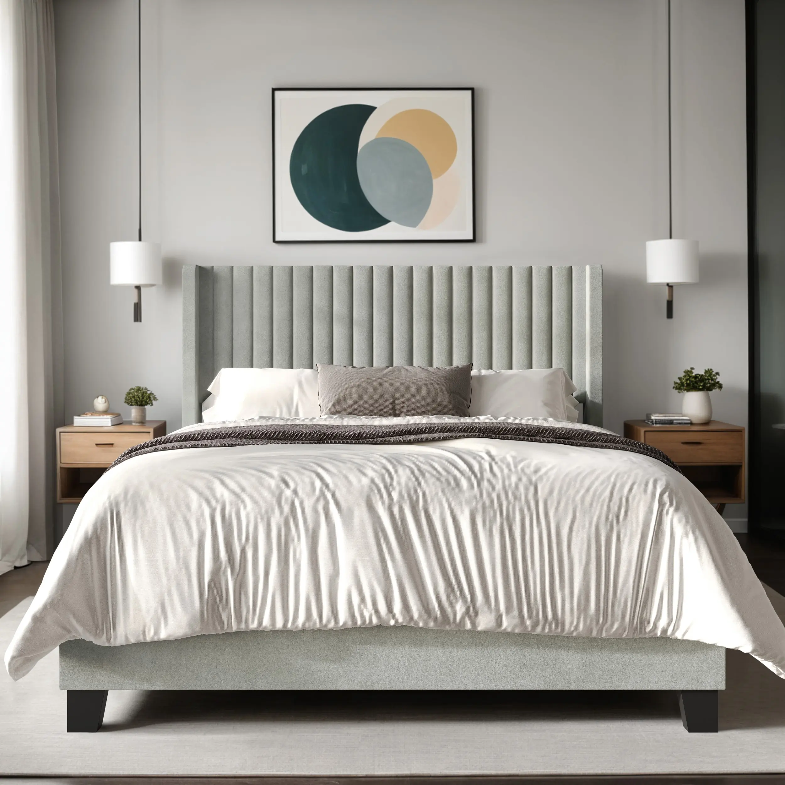Favorer Ashland Wingback Panel Bed with Modern Design and Comfortable Look, Box Spring Required